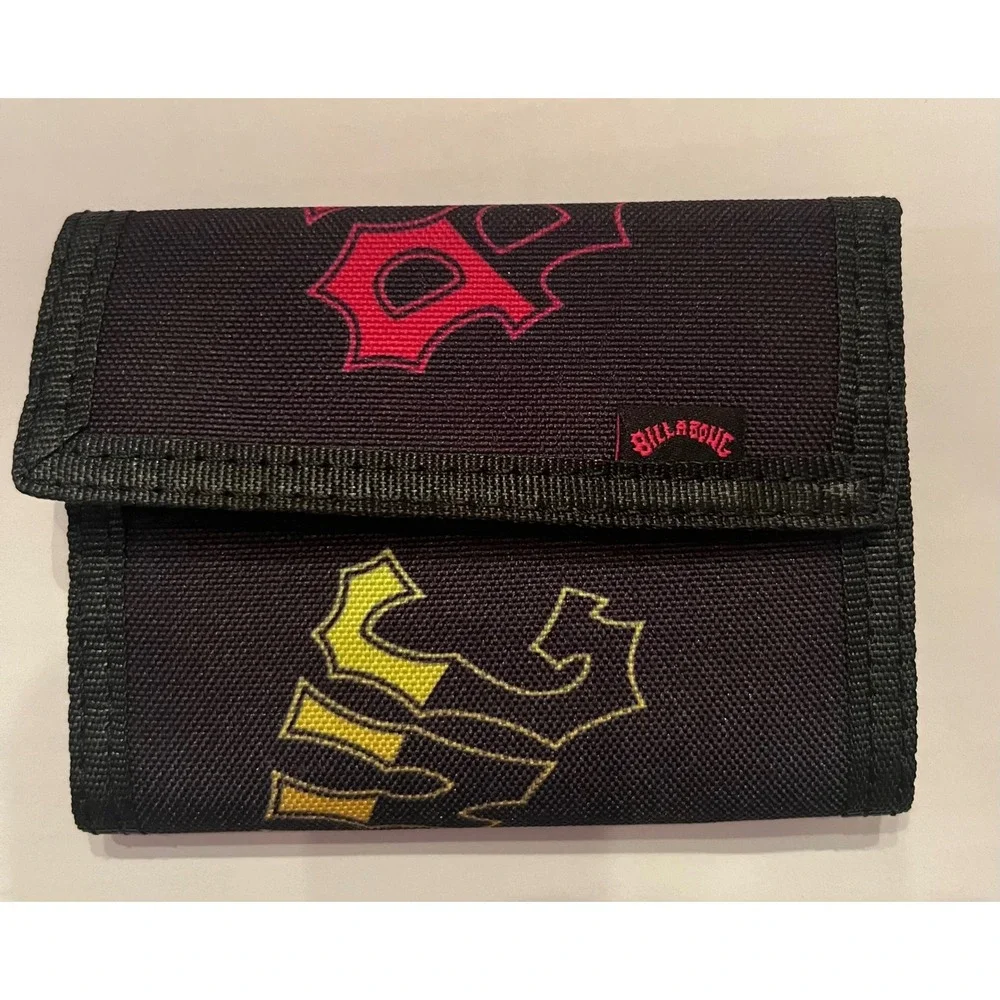 Billabong Tri-Fold Tribong Wallet with Zipper Pouch and Card Holder Black Velcro